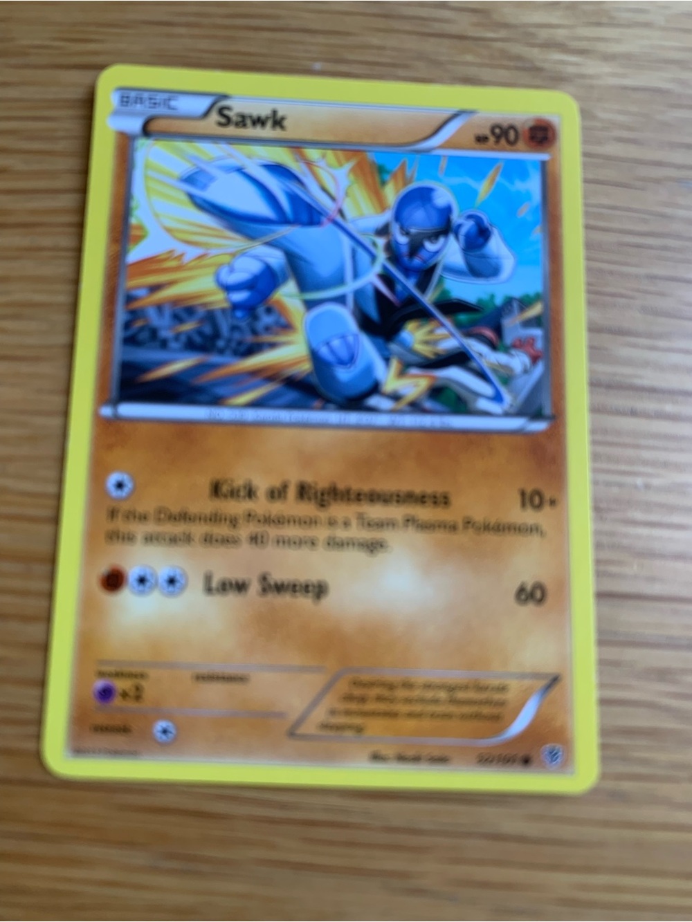 Pokemon Sawk Card - Yellow Border with Blue Artwork